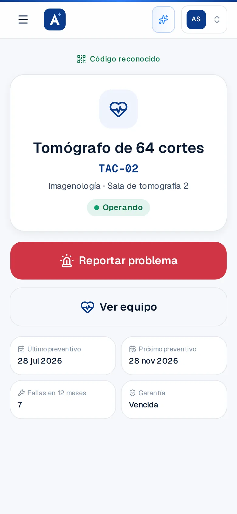 Ficha rápida del tomógrafo al escanear su QR